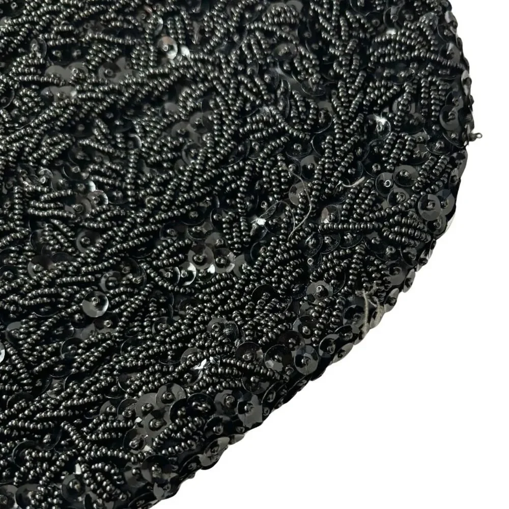 Vintage 1960's Beaded Clutch Handbag Bag Made in Hong Kong Black